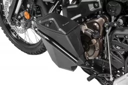 Caja de herramientas con barra de protección del motor - kit de reequipamiento - lado izquierdo, acero inoxidable, negro para Yamaha Tenere 700