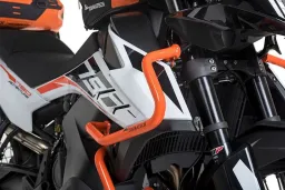 Barras protectoras de carenado de acero inoxidable, color naranja, para KTM 890 Adventure (-2022)/ 890 Adventure R (-2022)/ 790 Adventure/ 790 Adventure R (-2022)